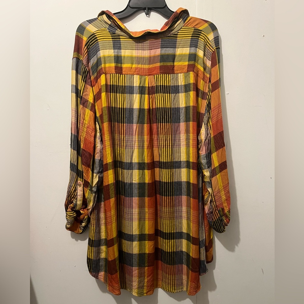 Cato Plaid Button Down High-Low Tunic Top Multicolor Womens Plus Size 22/24W - Picture 5 of 7